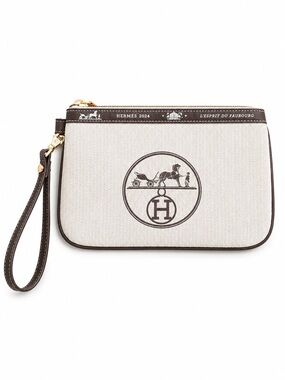 Upcycled Hermès Canvas Wristlet Pouch in Natural & Dark Brown Great Gift Idea!!!